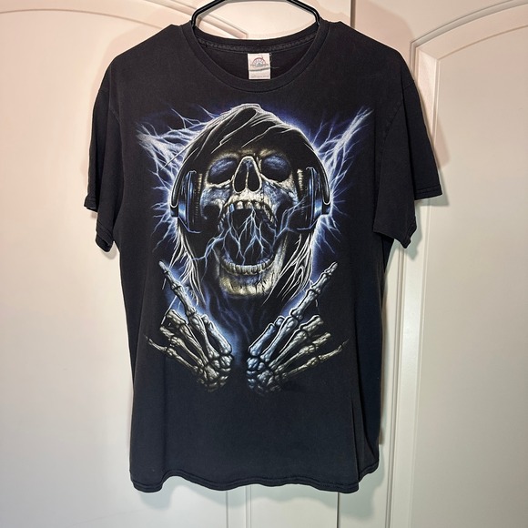 Delta Pro Weight Other - Vintage Skull Headphones Lightning Reaper Graphic Tee Mens M Delta Pro Weight